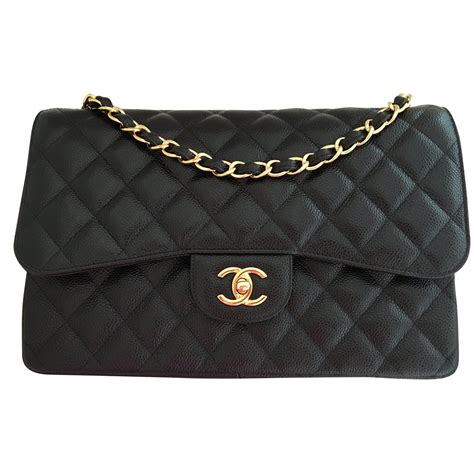 Chanel Black Quilted Caviar Jumbo Timeless Classic Double 